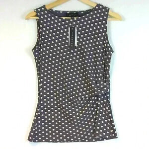 Premise Blouse Gray White Polka Dot Gathered Waist Sleeveless Shirt Top Size XS